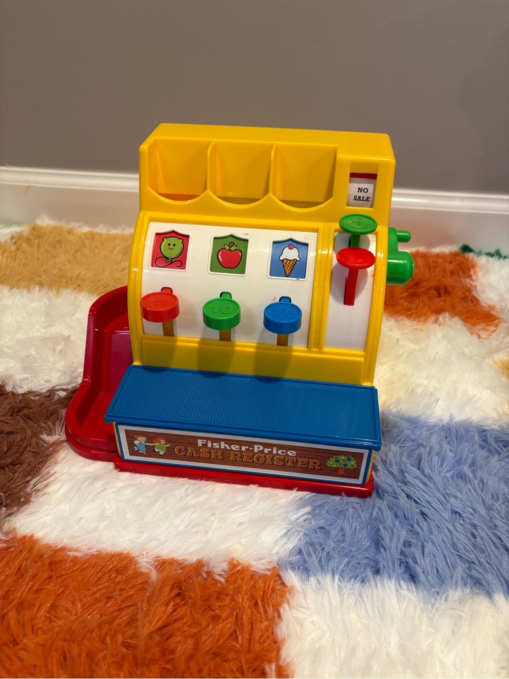 Fisher-Price Bright Yellow Toy Cash Register with Red, Blue & Green Buttons